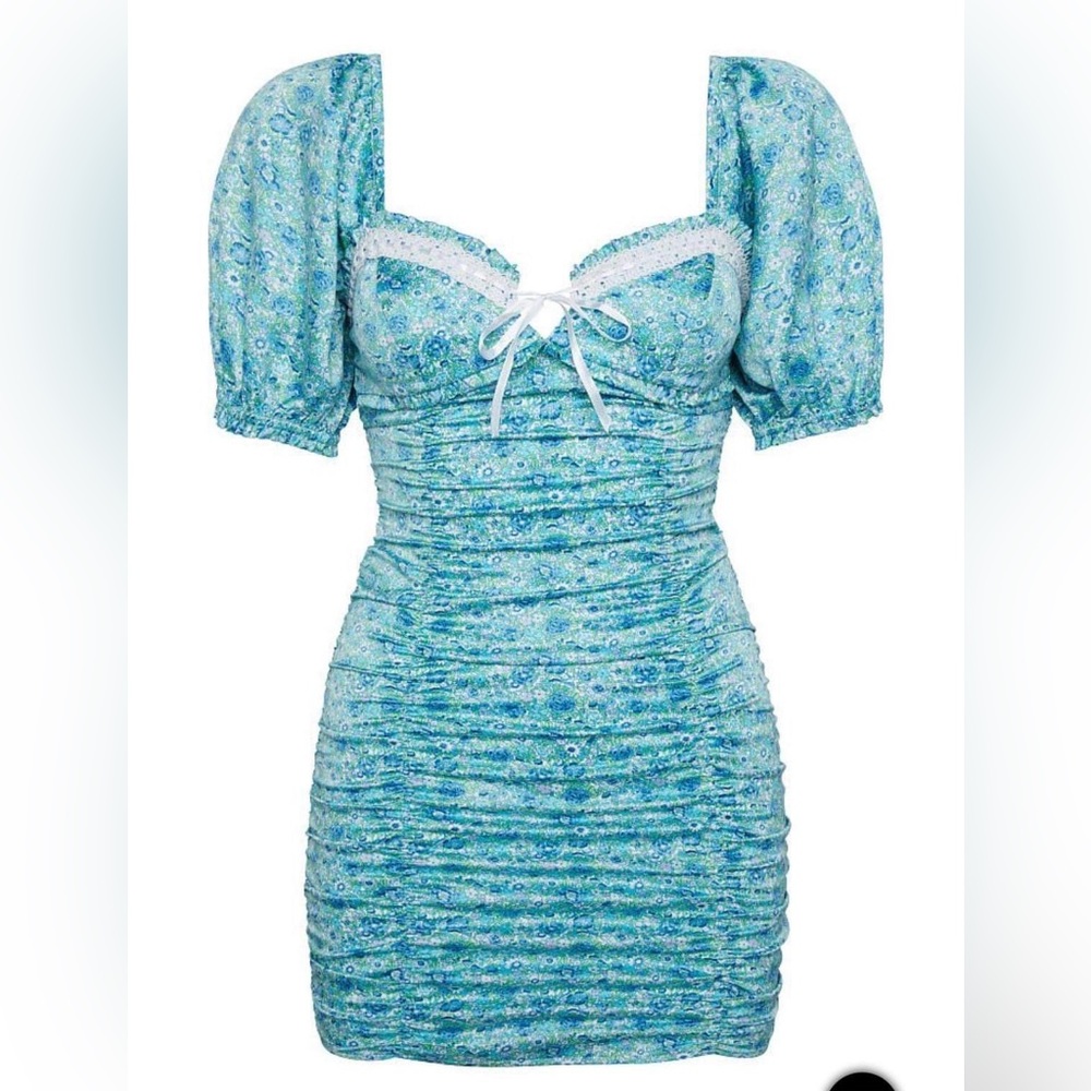 For Love & Lemons mini dress, blue, medium. Unworn, unused and still with tags